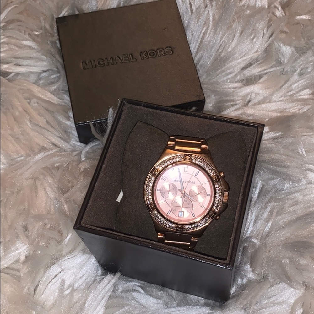 Rose gold Michael Kohrs watch with rhinestones